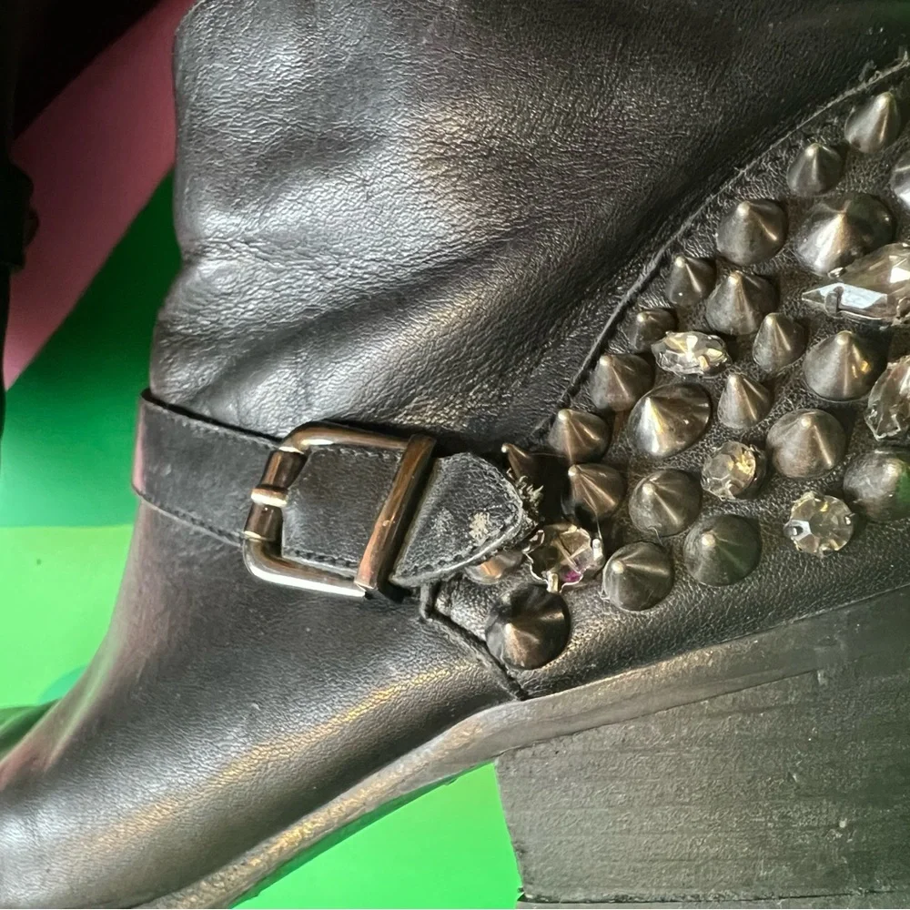 Sam Edelman Black Studded Ankle Boots - Picture 2 of 11